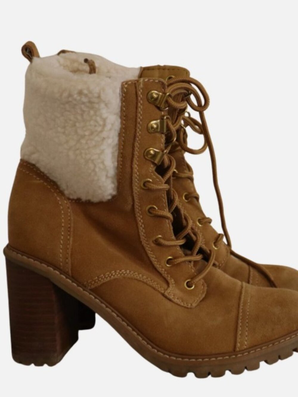 NINE WEST Boots 8 M Phaedra Lace-Up Suede Block High Heel Combat Natural Brown - Picture 12 of 12